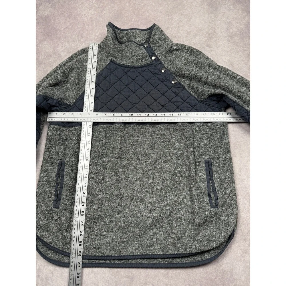 Abercrombie Fitch Quilted‎ Fleece Snap Neck Pullover Sweatshirt Gray Unisex L